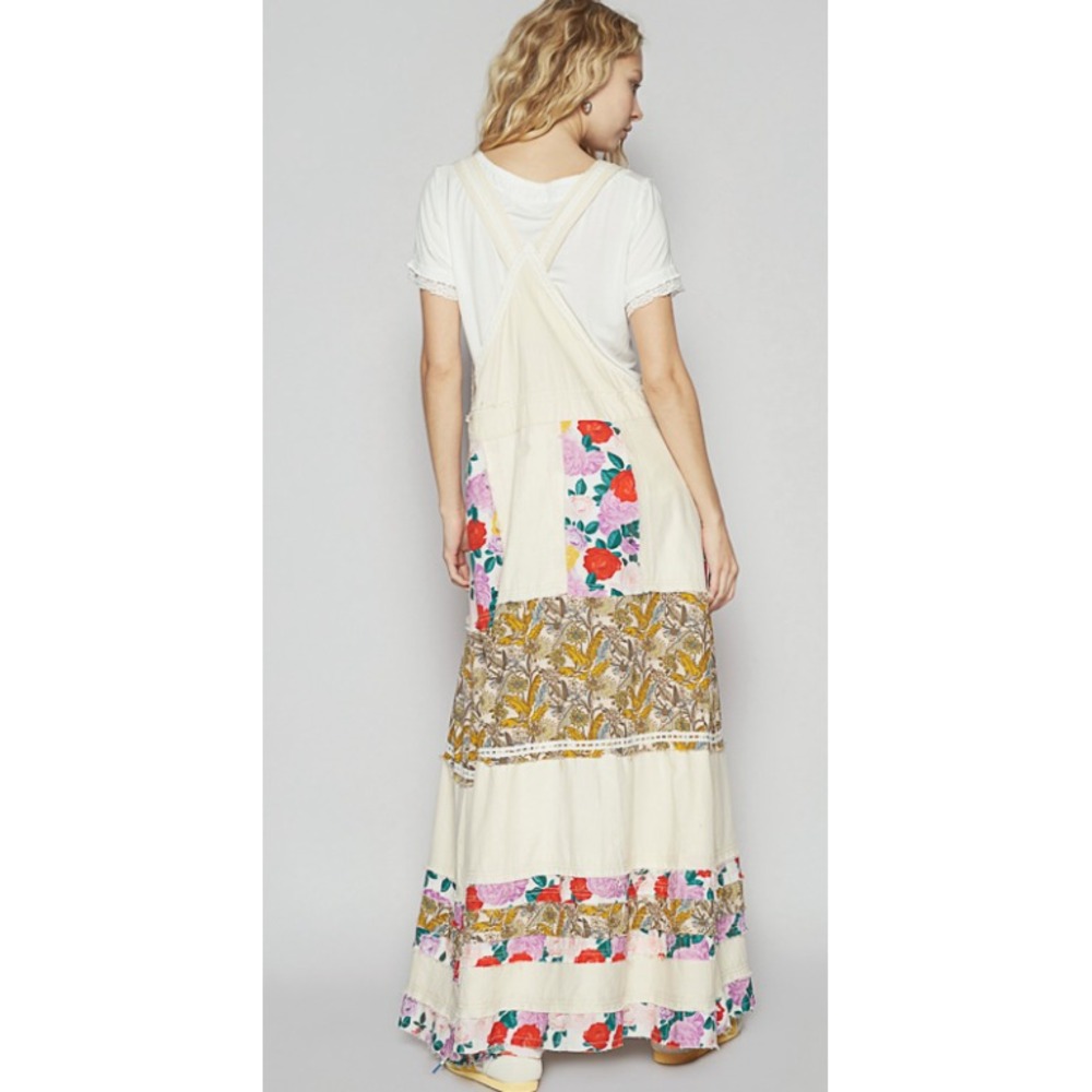 POL Overall Style Mixed Print Patchwork Oatmilk Maxi Dress Size M NEW - Picture 5 of 6